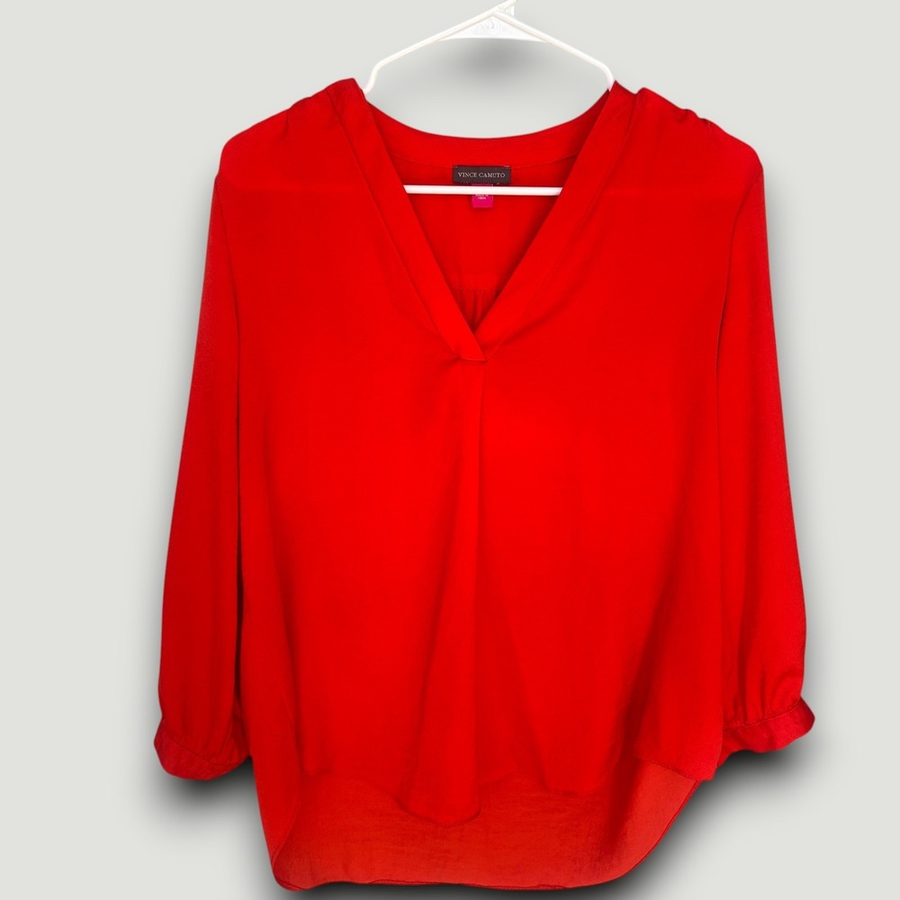 Vince Camuto Blouse Womens M Orange High-Low‎ Classic Business Casual Office